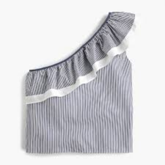 J. CREW ONE-SHOULDER RUFFLE TOP IN STRIPE - Picture 2 of 3
